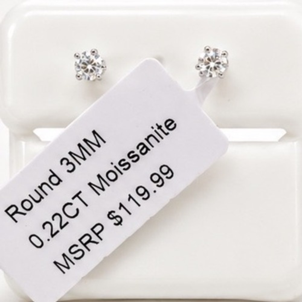 Round 3mm Moissanite Stud Earrings 0.22ctw Silver Tone Brilliant Cut Studs